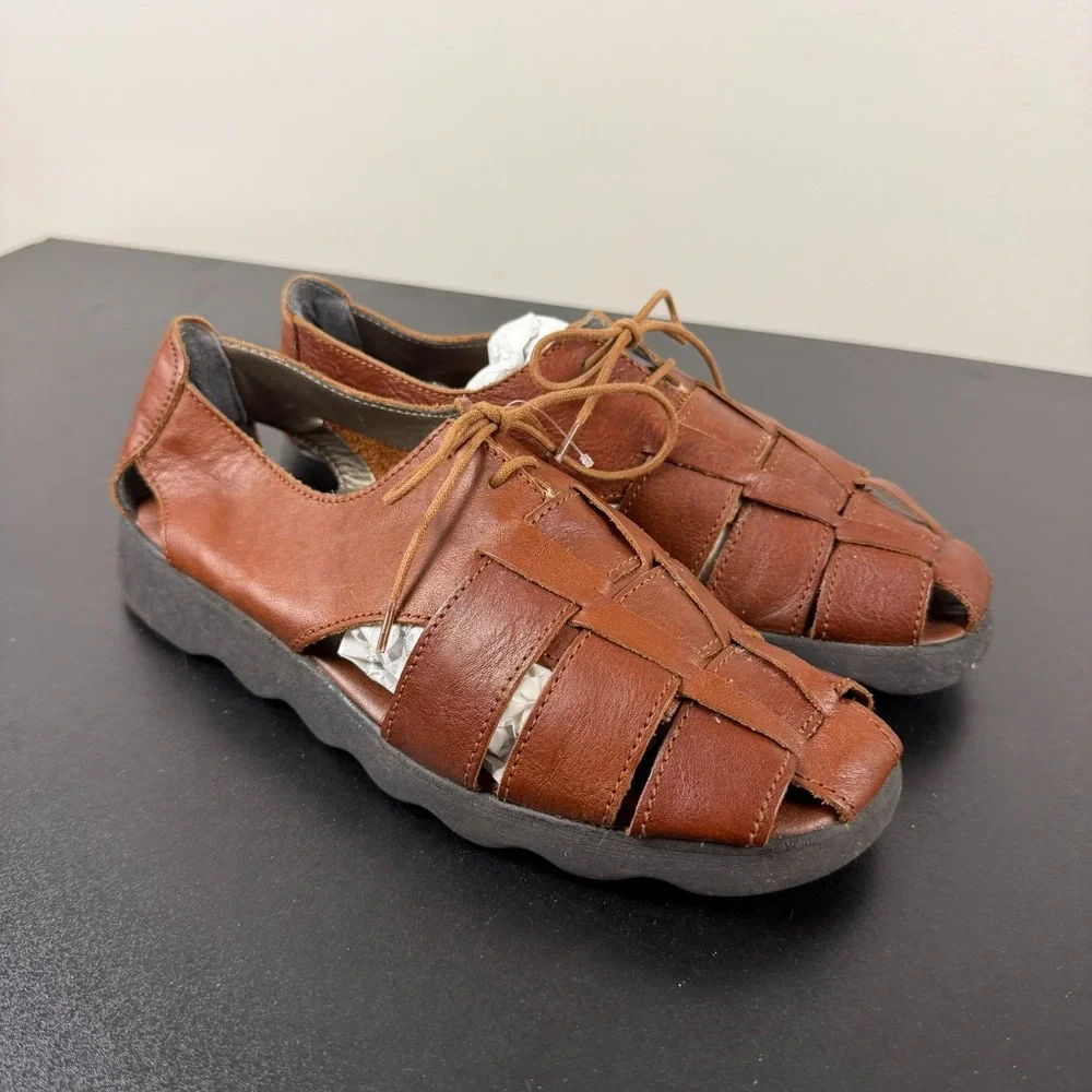 Aerosoles Fisherman Sandals Women's 10B Brown Leather Comfort Lace Up Casual